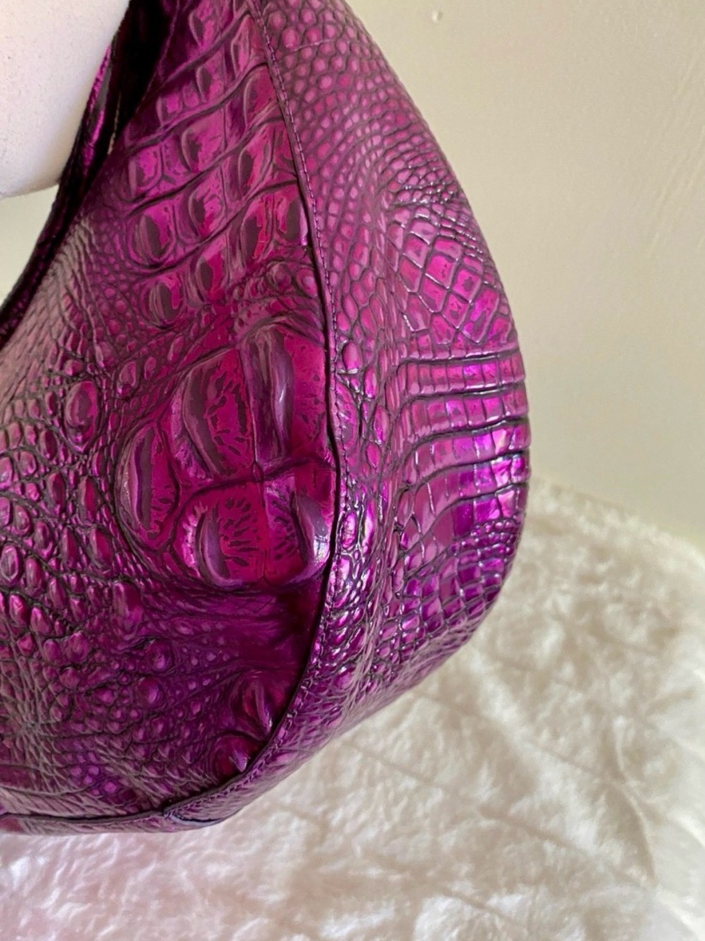 Brahmin Metallic Becka Purple Potion Croc-Embossed Melbourne Shoulder Hobo - Picture 7 of 12